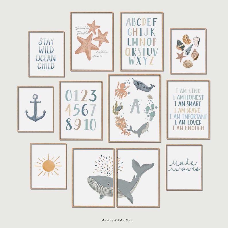 Under the Sea Nursery Set of 12 Prints Nursery Wall Art Etsy