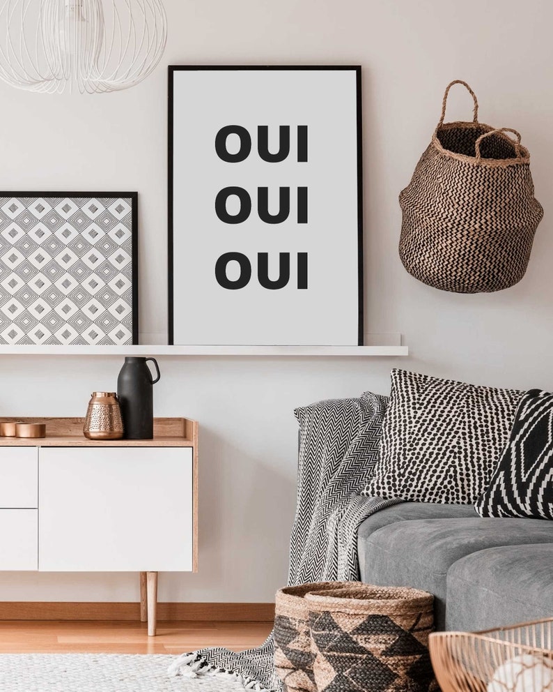 Oui Oui Oui Wall Art Print, Quote Print, French Words Wall Art, Typography Poster, Black and White Art, Printable Wall Art, Modern Wall Art image 8