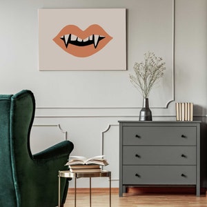 Halloween Fangs Wall Art, Halloween Home Decor, Fall Wall Art, Halloween Art Print, Vintage Halloween Wall Art, Neutral Color, Spooky Cute image 2