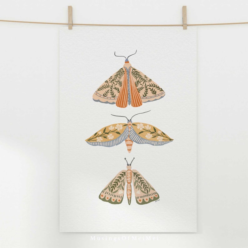 Moth Print, Printable Wall Art, Spring Wall Decor, Floral Wall Art, Boho Prints, Instant Download, Easter Printables, Butterfly Wall Art image 9