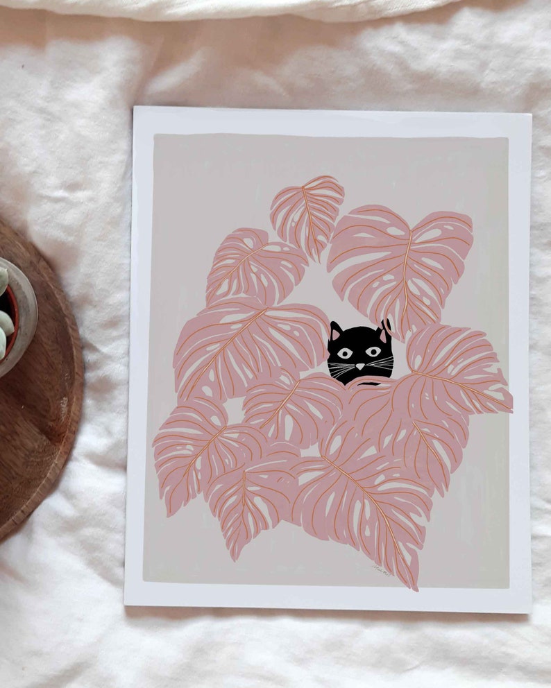 Peekaboo Cat Plant Wall Art, Cat Lover Art, Cat Poster for Cat Moms, Cute Cat Print, Neutral Color Art, Printable Wall Art, Cat Lover Gift image 7