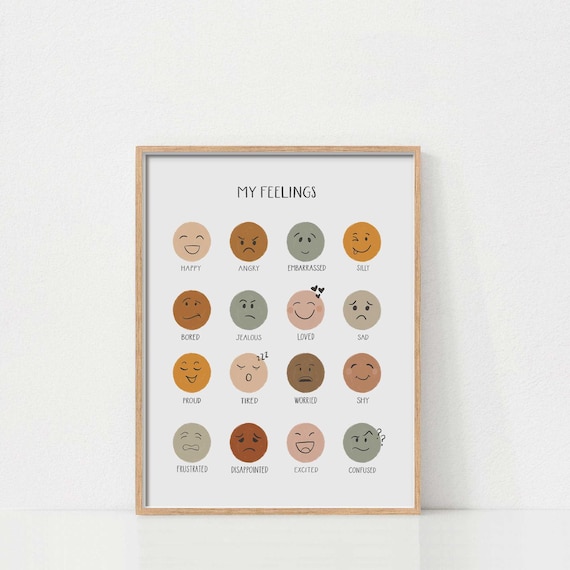 Boho Nursery Feelings Chart, Kids Emotions Print (Digital Download)