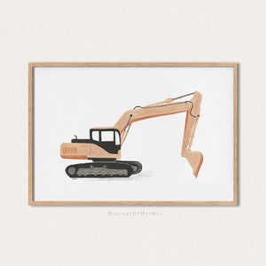 Excavator Print, Boys Room Decor, Printable Wall Art, Construction Birthday Party, Transportation Kids, Childrens Playroom Decor, Digital