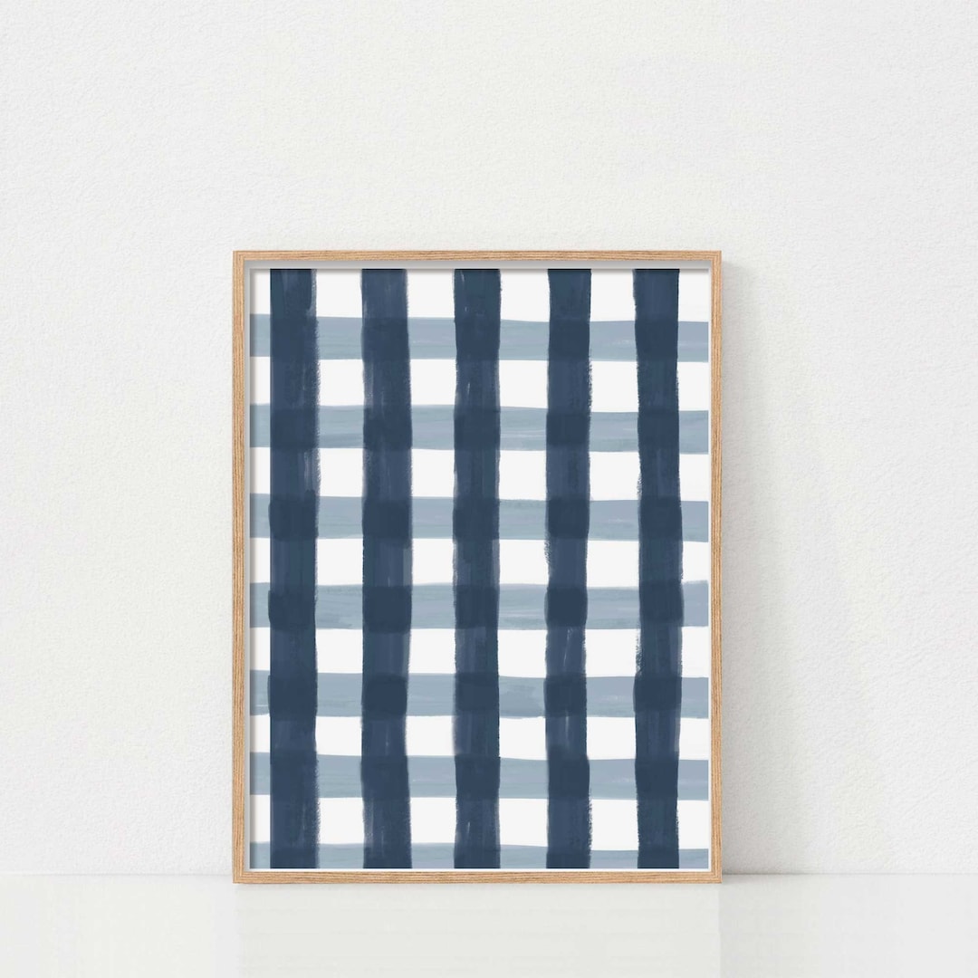 Plaid Art 4th of July Art Print Blue Brush Print Gingham Etsy