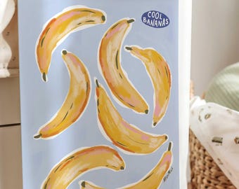 Playful Cheerful Cool Bananas Art Print for Kids Room, Fun Banana