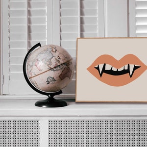 Halloween Fangs Wall Art, Halloween Home Decor, Fall Wall Art, Halloween Art Print, Vintage Halloween Wall Art, Neutral Color, Spooky Cute image 9