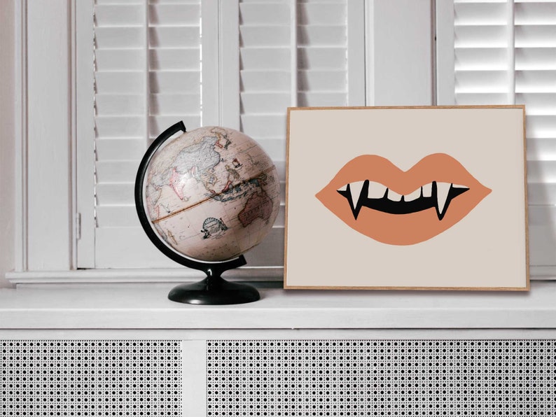 Halloween Fangs Wall Art, Halloween Home Decor, Fall Wall Art, Halloween Art Print, Vintage Halloween Wall Art, Neutral Color, Spooky Cute image 9