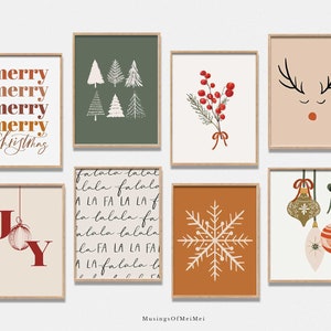 Arte mural navideño, conjunto de 13, imprimibles navideños, arte navideño minimalista, impresiones navideñas bohemias, arte navideño retro, digital