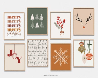 Galería de Navidad Arte de pared, Conjunto de 13, Imprimibles navideños, Arte navideño minimalista, Impresiones navideñas boho, Arte navideño retro, Digital