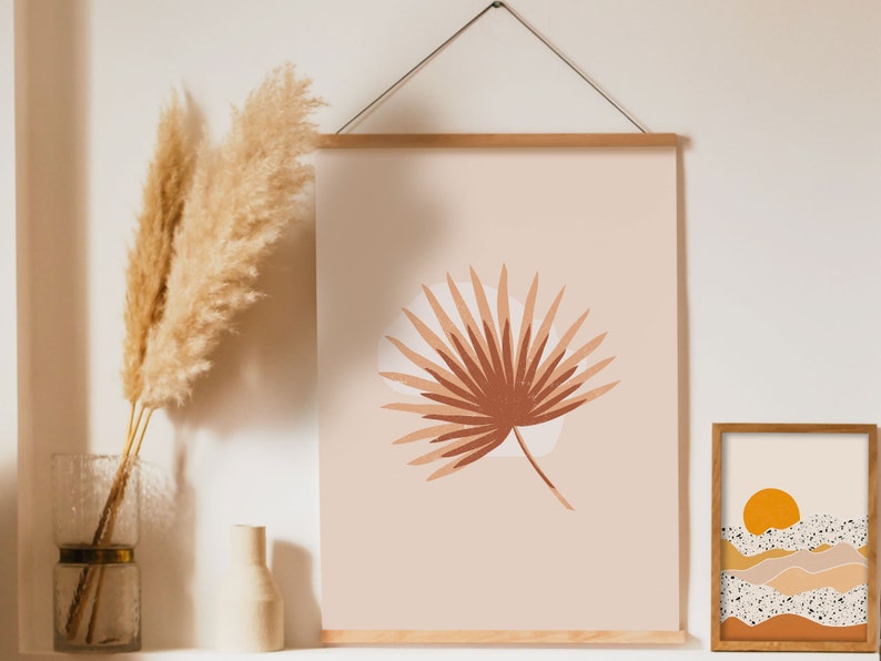 Abstract Leave Wall Printable Art Boho Art Print Living Room Wall Art Minimalist Decor Boho Fan Palm Botanical Print in Terracotta Color