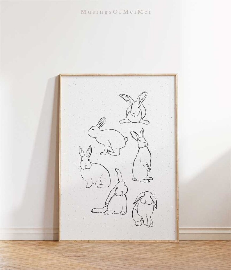 Påskhare-tryck, utskrivbar väggkonst, minimalistisk påskdekor, påskväggkonst, påskhare, vintage påsktryck, digital nedladdning bild 1