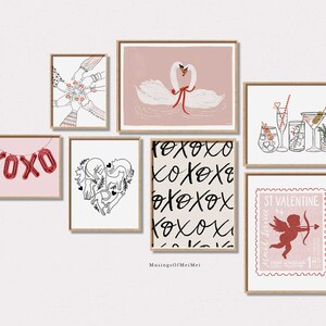 Valentine's Day Gallery Wall Art Set, Set of 7, Romantic Printable Decor, Love and XOXO Art Prints, Digital Download, Valentine's Wall Art