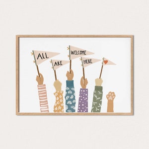 Arte para el aula, arte de pared imprimible, póster de diversidad, arte infantil, niños inclusivos, educación en el hogar, arte para la sala de juegos, Montessori