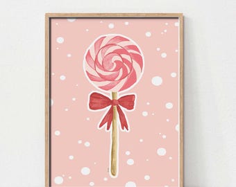 Sweet Pastel Lollipop Print for Girls Room Decor, Whimsical Candy Wall Art, Pink Kids Room Poster, Baby Girl Nursery Decor, DIGITAL DOWNLOAD