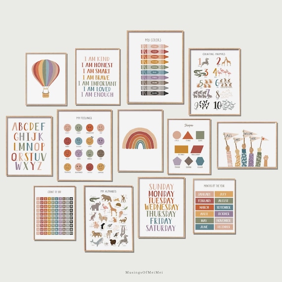 Rainbow Nursery Art, Set of 13 Prints, Playroom Wall Art (Digital Download)