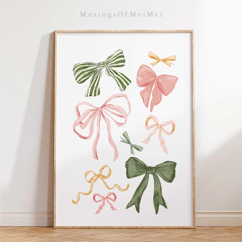Bow Art Print for Nursery Decor, Pink Bow Wall Art, Coquette Room Decor ...