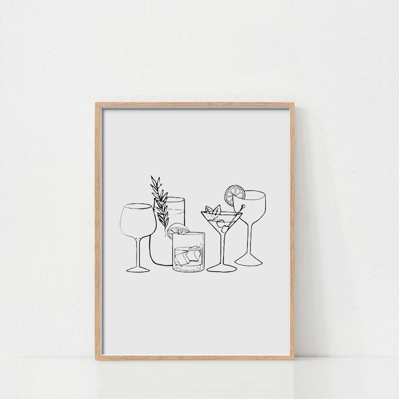 Bar Cart Art Minimalist Bar Art Print Black and White Art Etsy