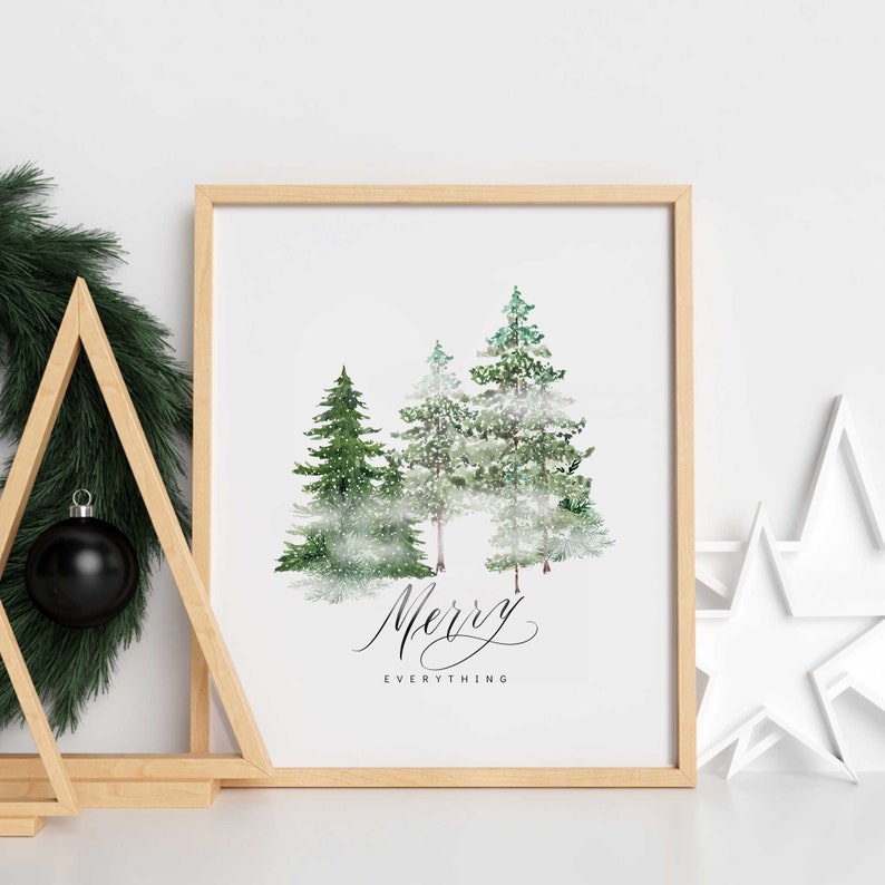 Christmas Tree Print, Snowy Christmas Trees, Watercolor Christmas Print, Christmas Art, Winter Forest Print, Printable Wall Art, Pine Trees image 3