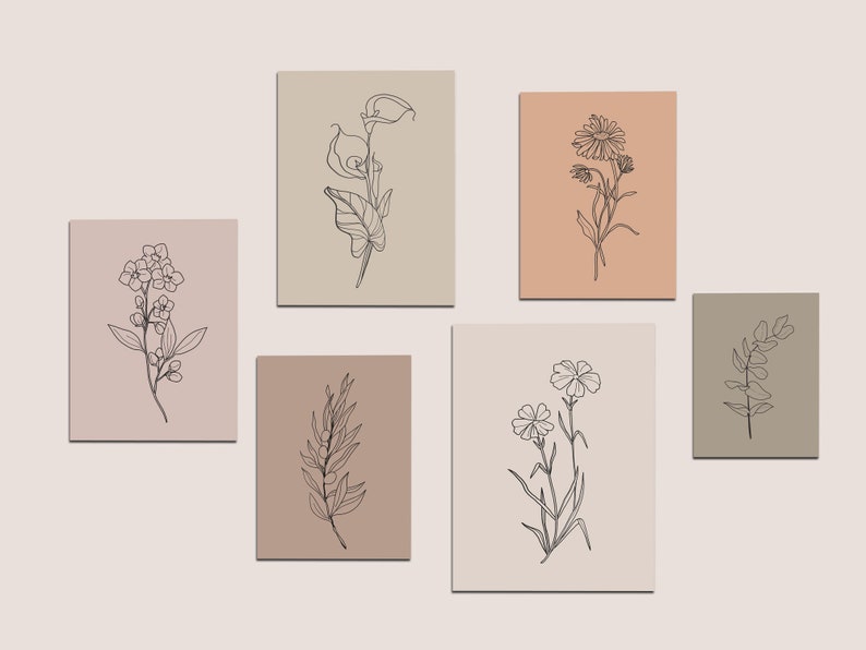 Minimalist Flowers Gallery Wall Set of 6 Printable Wall Art - Etsy