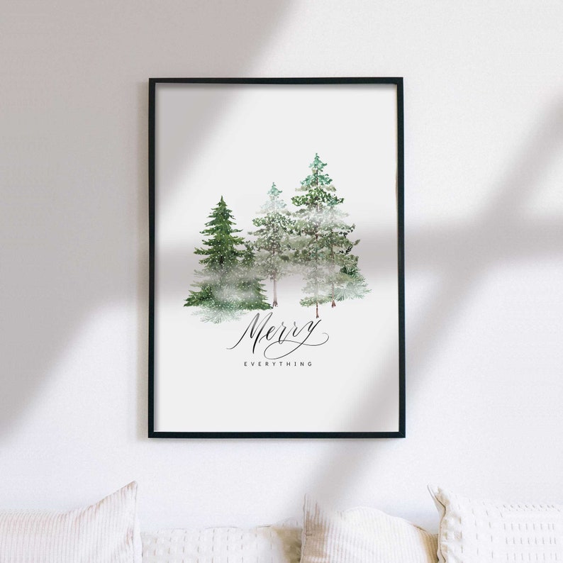 Christmas Tree Print, Snowy Christmas Trees, Watercolor Christmas Print, Christmas Art, Winter Forest Print, Printable Wall Art, Pine Trees image 5