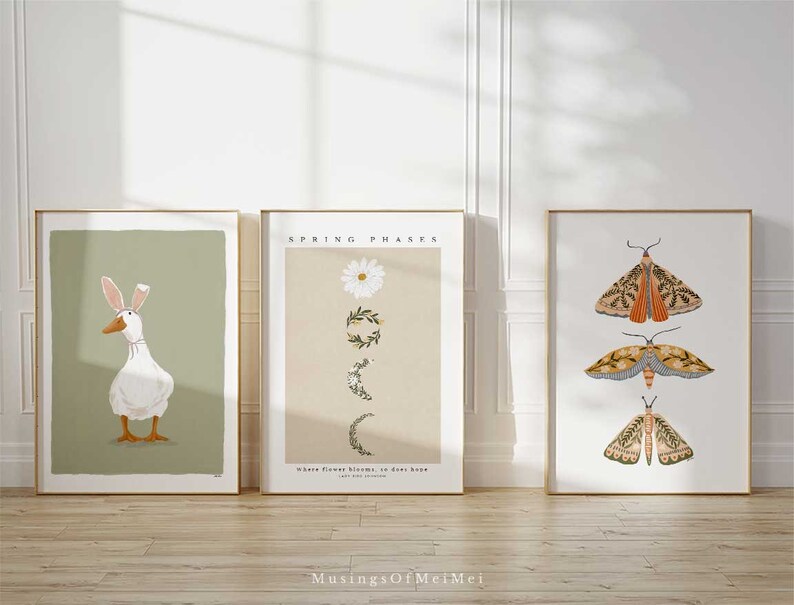 Moth Print, Printable Wall Art, Spring Wall Decor, Floral Wall Art, Boho Prints, Instant Download, Easter Printables, Butterfly Wall Art image 3