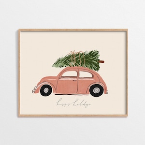 Christmas Car Printable Wall Art, Christmas Tree Print, Christmas Wall Art, Vintage Christmas, Holiday Wall Art, Christmas Car and Tree