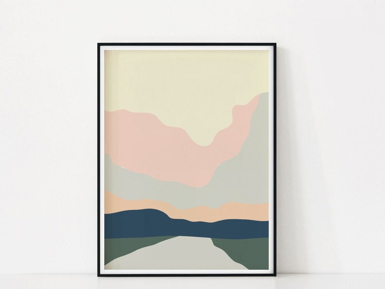 Abstract Landscape Printable Art, Minimalist Mountain Digital Print, Nordic Scenery Poster, Modern Scandinavian Wall Art, Pastel Color Print image 7