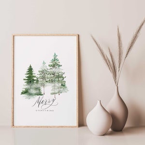 Christmas Tree Print, Snowy Christmas Trees, Watercolor Christmas Print, Christmas Art, Winter Forest Print, Printable Wall Art, Pine Trees image 7