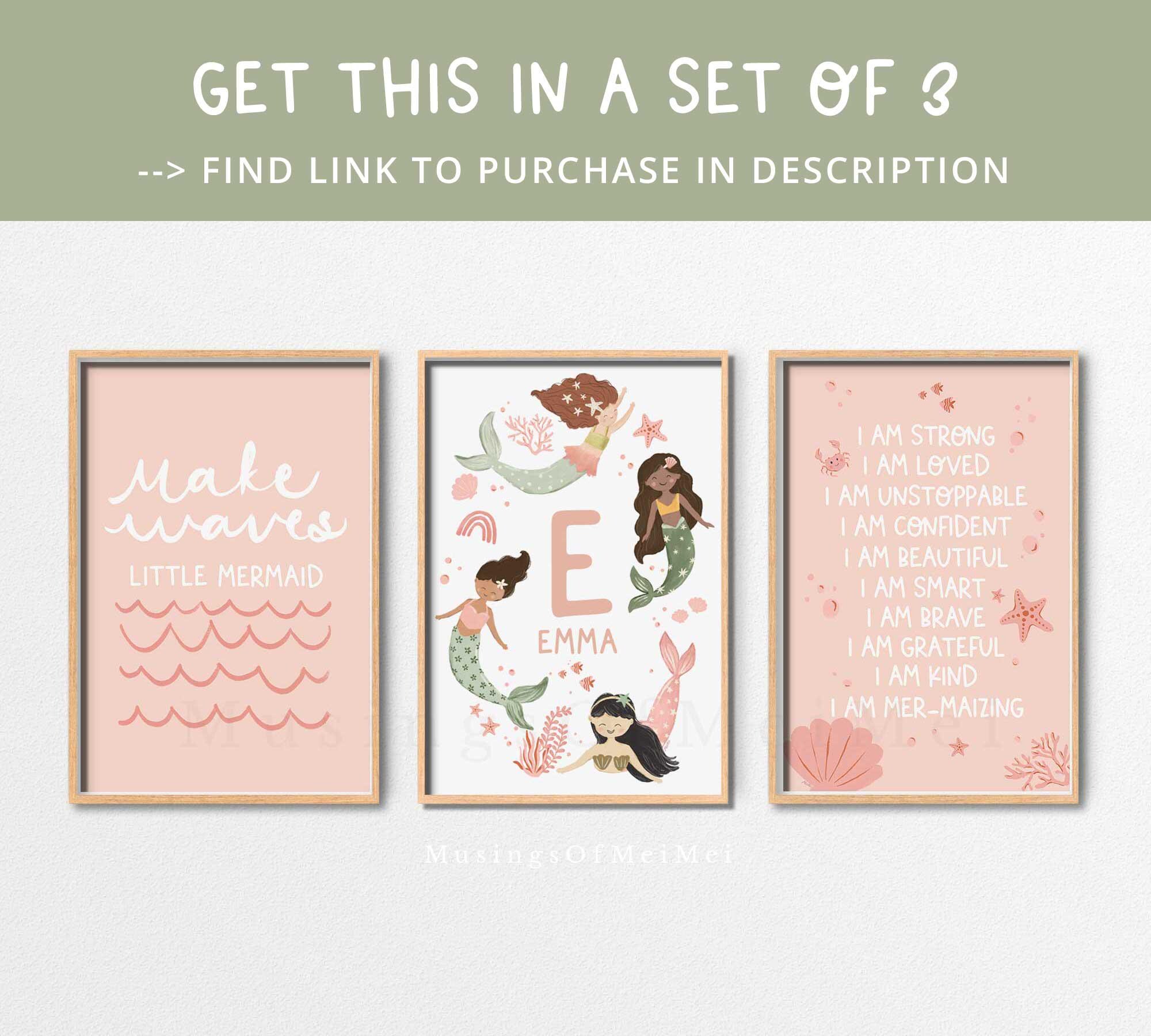 Playful Custom Mermaid Name Print for Little Girl's Room, Under the Sea ...