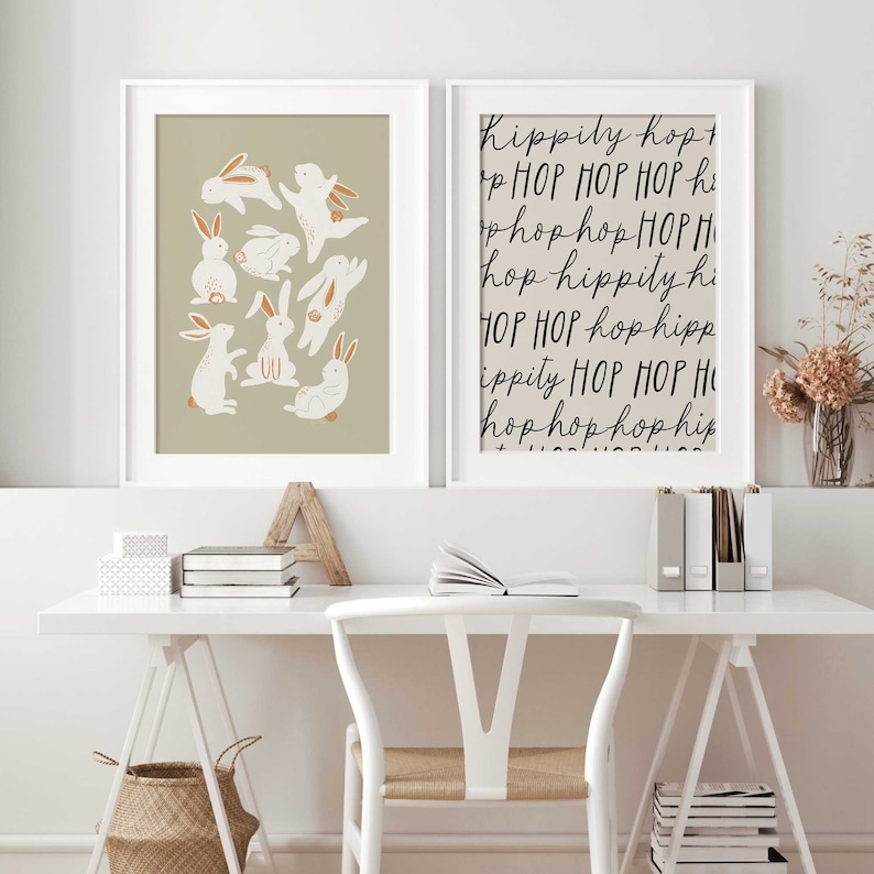 Easter Wall Art, Hippity Hop Easter Print, Minimalist Wall Art, Easter Sign, Easter Printables, Easter Wall Art, Easter Quote Print, Neutral image 2