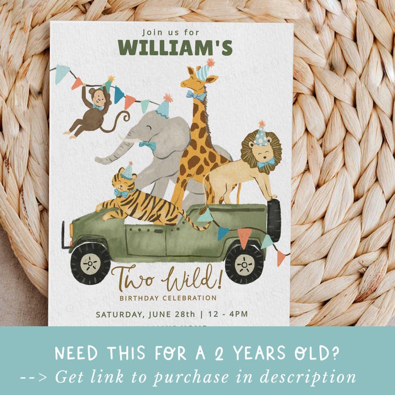 Safari Animals Birthday Boy Invitation, Wild One Printable Invite, Jungle Animals Birthday Theme, Fun Party Animals Birthday Editable Invite image 10