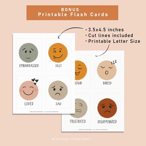 Peut inclure: Un ensemble de cartes flash imprimables pr&eacute;sentant des visages circulaires avec diverses expressions &eacute;tiquet&eacute;es Embarrassed, Silly, Loved, Sad, Proud, Tired, Frustrated et Disappointed. Les cartes mesurent 8,89x11,43 cm avec des lignes de coupe.
