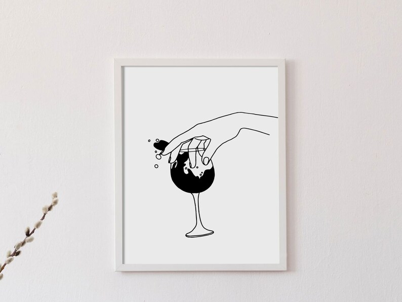 Wine Art Print, Bar Cart Prints, Kitchen Wall Decor, Wine Line Art, Wine Lover Gift, Printable Wall Art, Wine Decor, Kitchen Poster, image 6