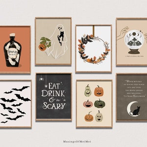 Halloween Gallery Wall Art Set of 13, Printable Spooky Decor, Printable Wall Art, Halloween Wall Decor, Halloween Cat Prints, Ghostie Print