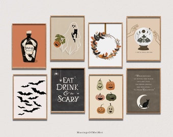 Halloween Gallery Prints, Set of 13, Halloween Posters, Printable Wall Art, Halloween Wall Decor, Digital Downloads, Halloween Cat Prints