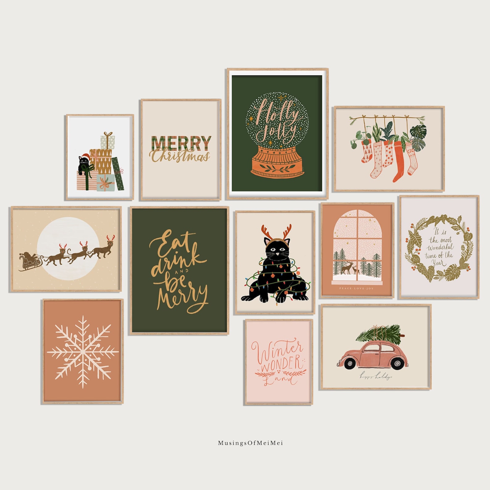 pink and green christmas decor art. Christmas decor idea apartments.