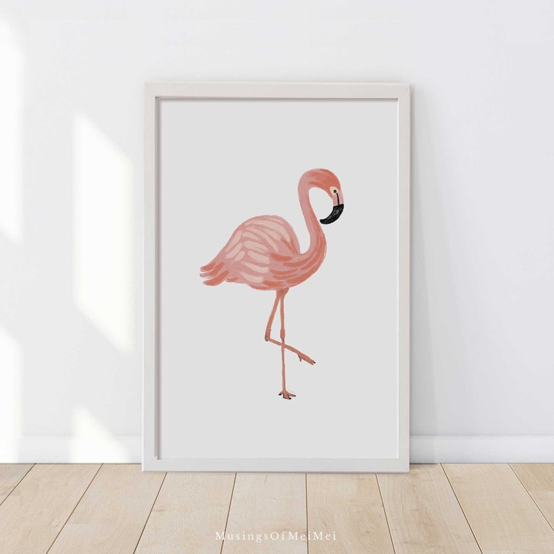 Flamingo Nursery Wall Art, Nursery Animal Print, Printable Wall Art, Tropical Nursery Decor, Classroom Posters, Playroom Print, Homeschool image 2