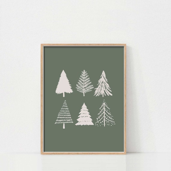 Christmas Tree Art Print Christmas Wall Art Neutral Etsy