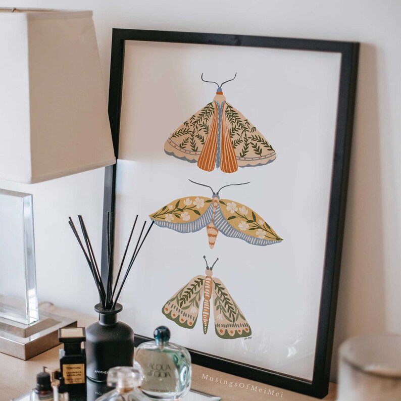 Moth Print, Printable Wall Art, Spring Wall Decor, Floral Wall Art, Boho Prints, Instant Download, Easter Printables, Butterfly Wall Art image 4