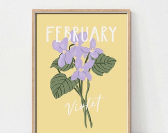 February Birth Flower Violet Art Print, Botanical Gallery Wall Decor (Digital Download)