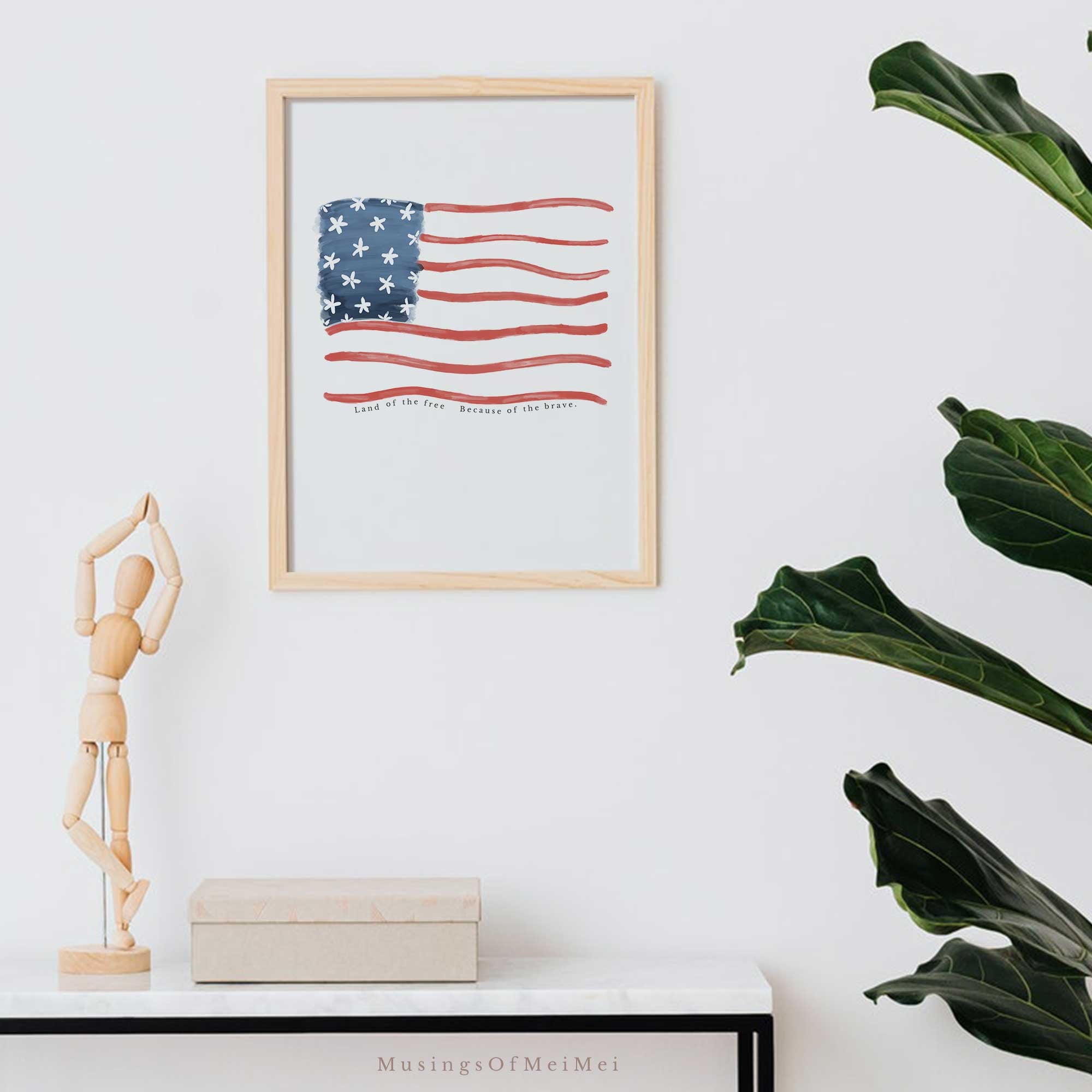 Watercolor American Flag Print, 4th of July Wall Art, (digital Download ...