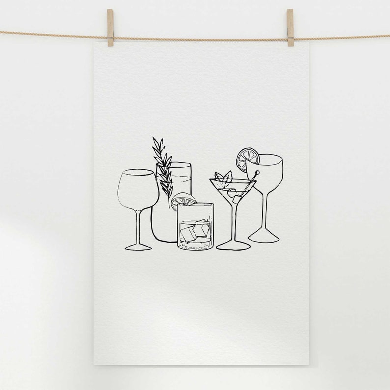 Bar Cart Art Minimalist Bar Art Print Black and White Art Etsy