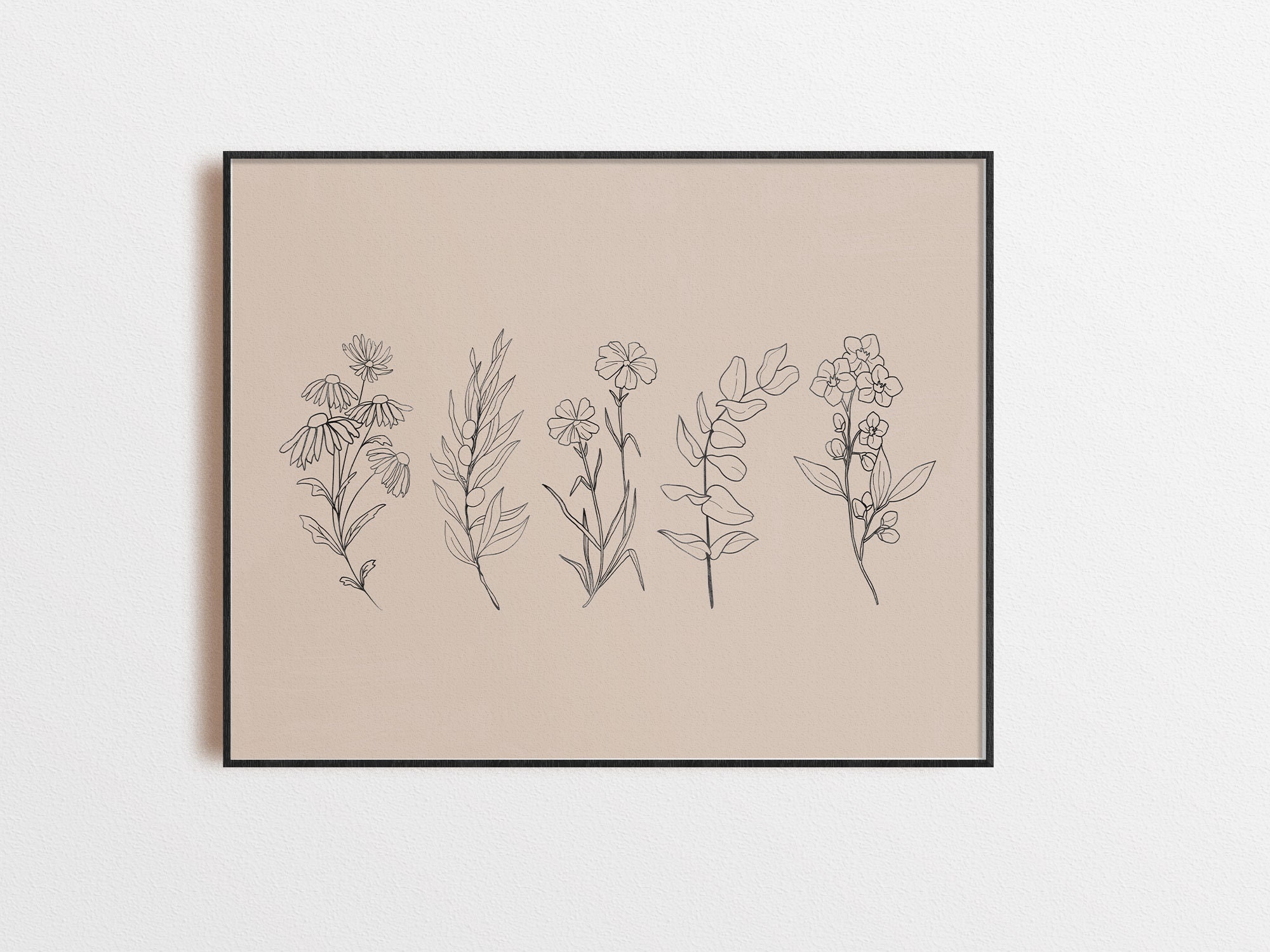 Floral Line Art Print, Digital Download, Botanical Wall Art, Neutral ...