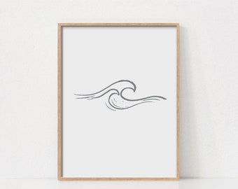 Surf Wave Art Print, Summer Print, Printable Wall Art, Minimalist Art, Coastal Wall Decor, Modern Beach Print, Nautical Kids Room Decor