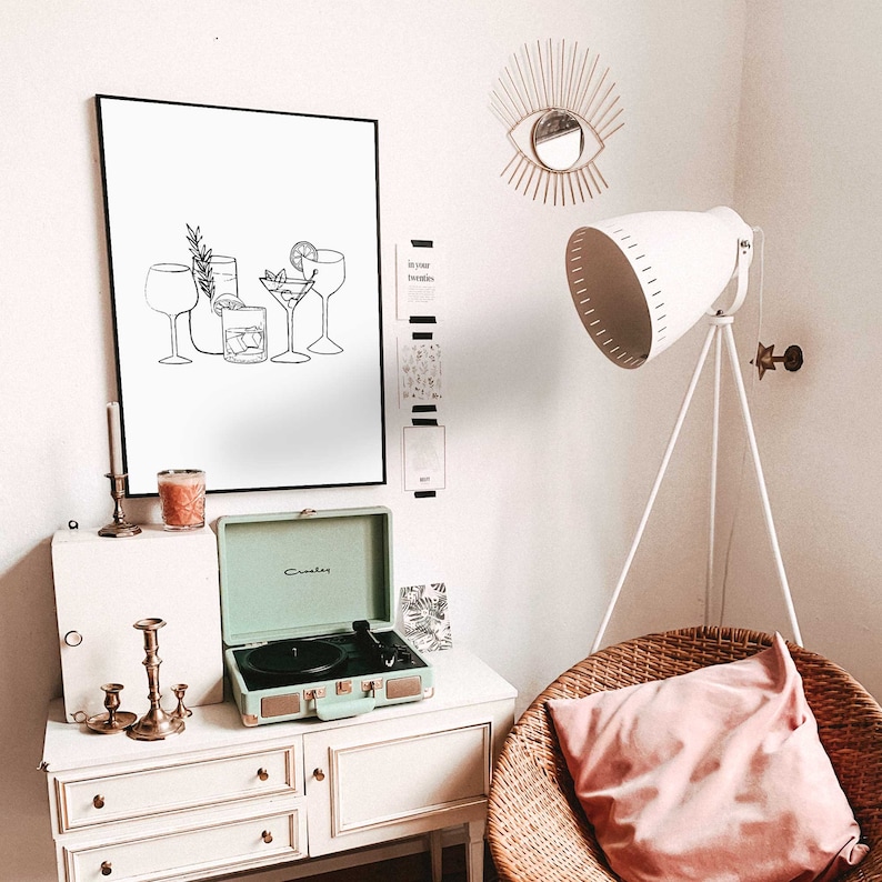 Bar Cart Art Minimalist Bar Art Print Black and White Art Etsy