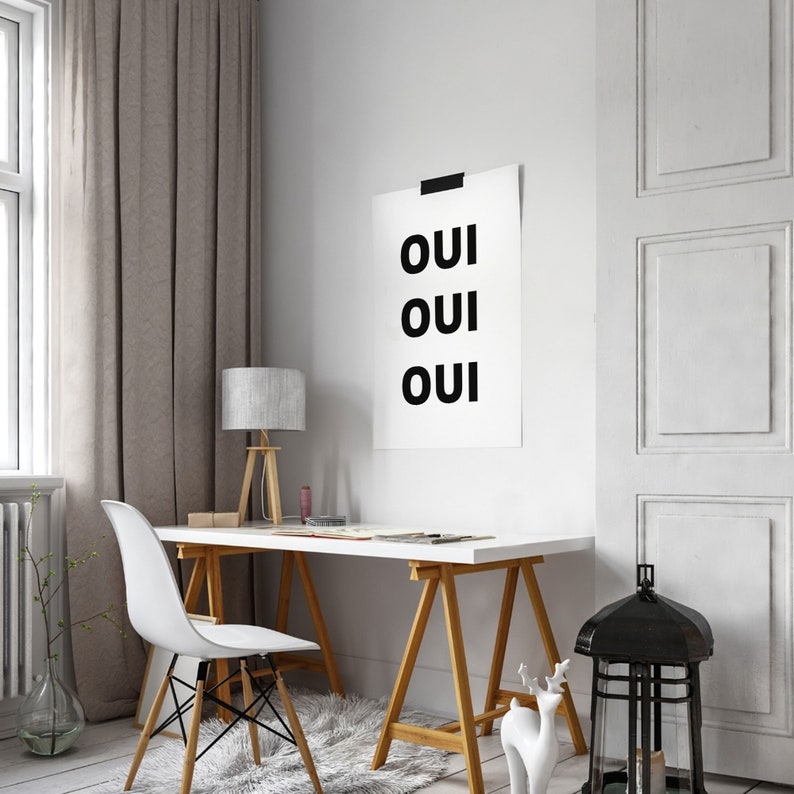 Oui Oui Oui Wall Art Print, Quote Print, French Words Wall Art, Typography Poster, Black and White Art, Printable Wall Art, Modern Wall Art image 6