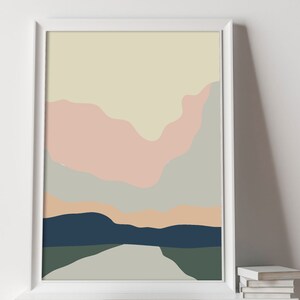 Abstract Landscape Printable Art, Minimalist Mountain Digital Print, Nordic Scenery Poster, Modern Scandinavian Wall Art, Pastel Color Print image 6