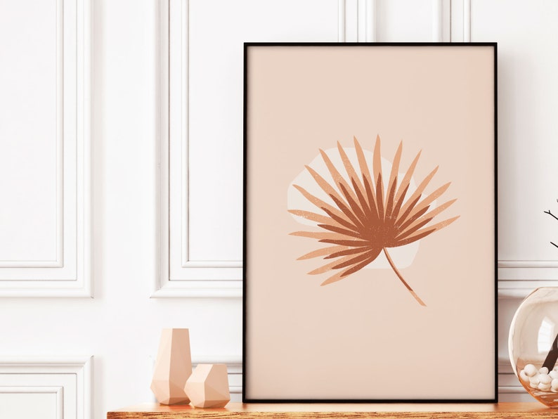 Abstract Leave Wall Printable Art Boho Art Print Living Room Wall Art Minimalist Decor Boho Fan Palm Botanical Print in Terracotta Color