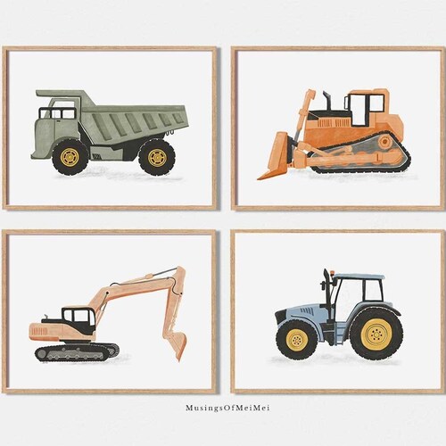 Construction Vehicle Kids Prints, Set of 5 Wall Art, (Digital Download)