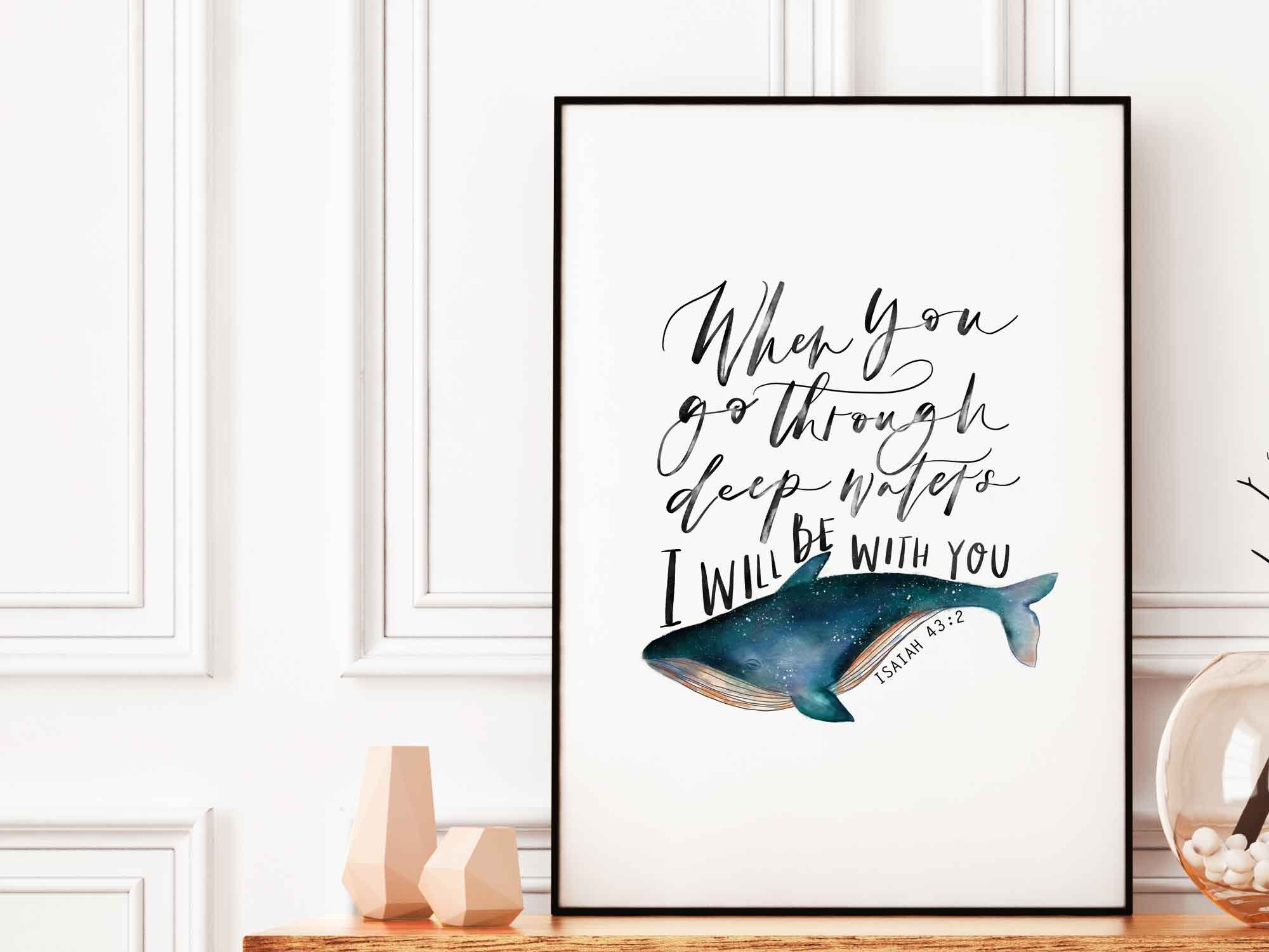 RYYCDOI Poster Decorativo Da Parete Con Squalo Balena E Versetto Isaia 43:2, Stampa Su Lino Con Cornice In Legno, 30,5x40,6 Cm, Per Camera Da Letto E Cameretta